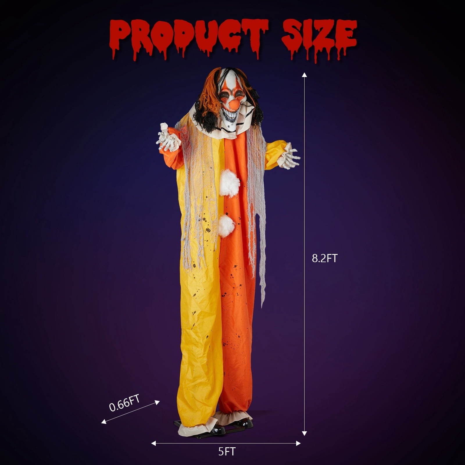 8 ft Clown Animated Halloween Decoration Clown w/ Pre-Recorded Screaming, LED Eyes