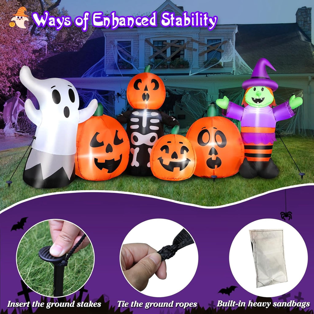 8FT Length Halloween Inflatable Witch, Ghost, with Pumpkin Outdoor Decoration for Party Garden Lawn House Holiday Decor,Built-in LED Lights & Powerful Air Blower