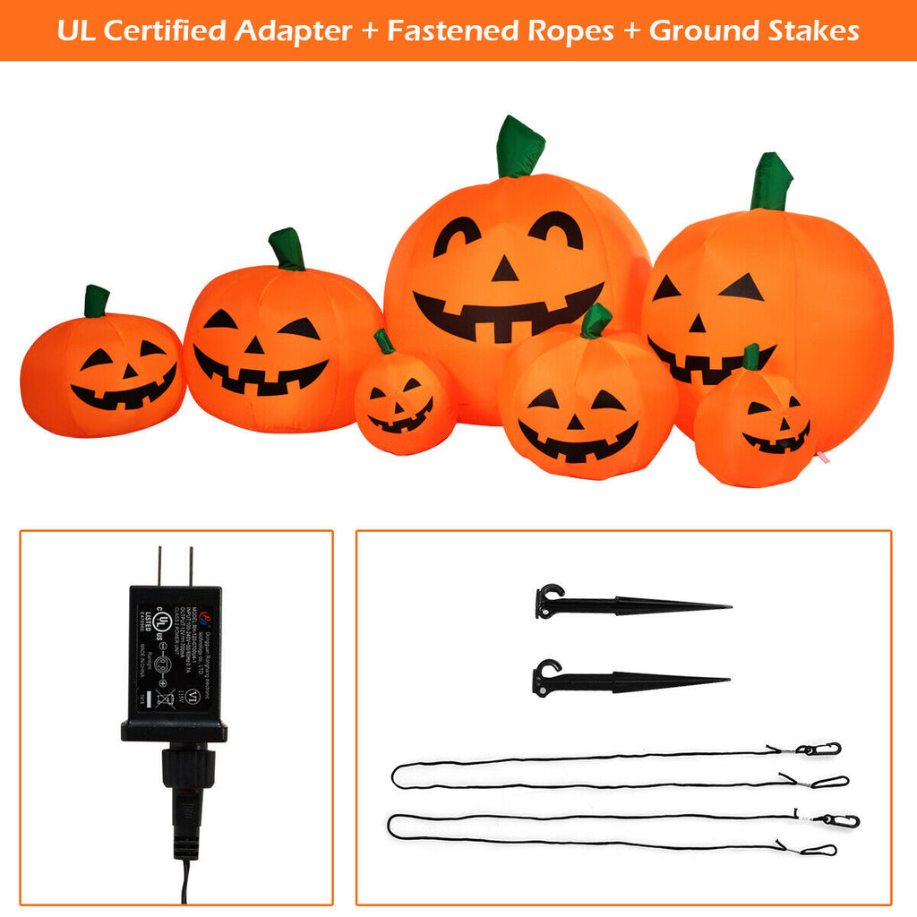 Gymax 7.5ft Inflatable Halloween Pumpkins Set 7 Pumpkins Patch w/ Energy-saving LED & Adapter