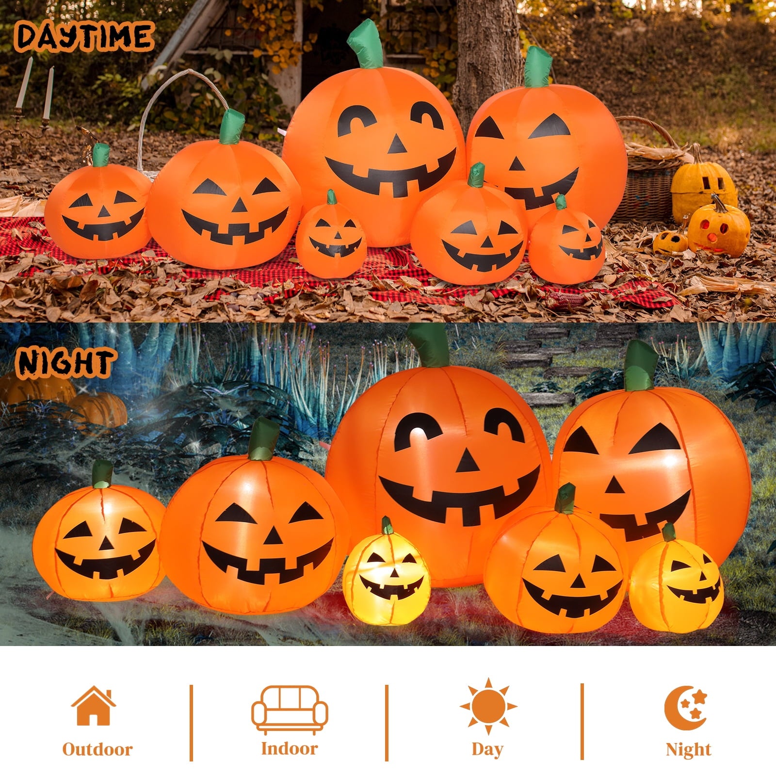 7 FT Halloween Inflatables Pumpkin, Halloween Decoration 7 Blow up Pumpkins w/ Build-in LEDs for Halloween Party
