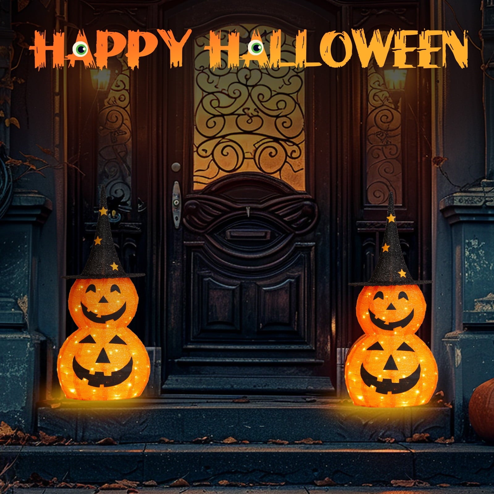 3FT Pumpkins Halloween Lighted Pumpkin Outdoor Decoration for Holiday Lawn Garden Party,2Pcs