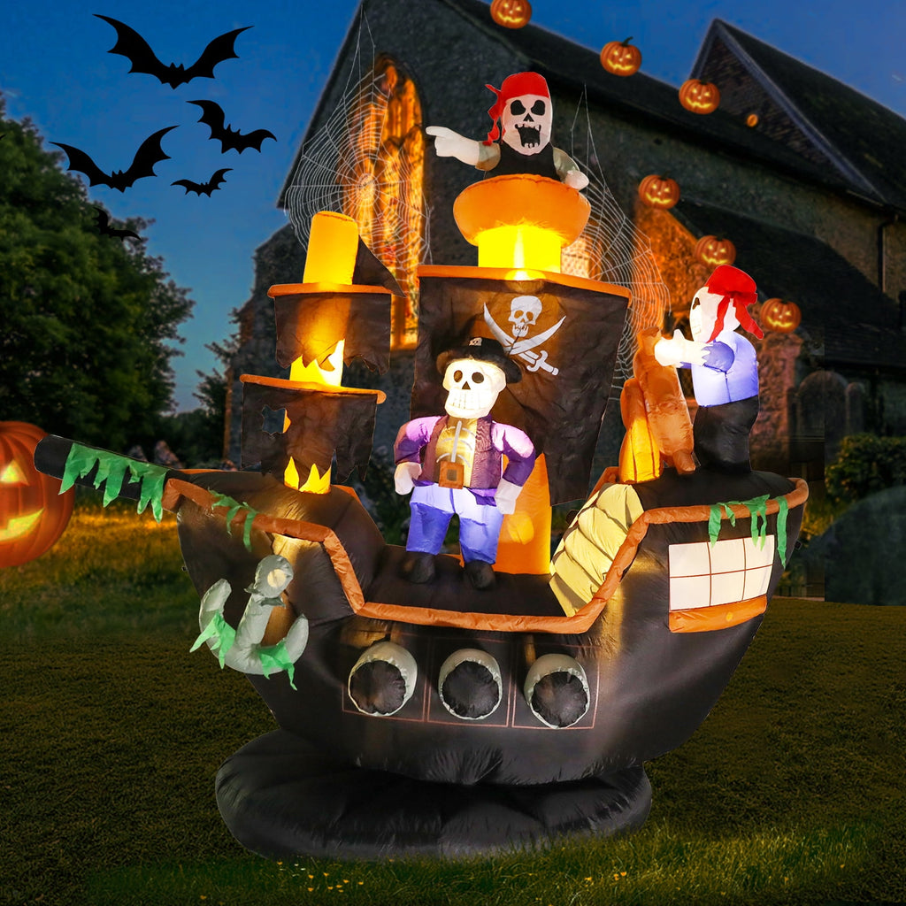 7 FT Halloween Inflatable Skeletons Ghosts on Pirate Ship Lights Decor Outdoor Indoor Holiday Decorations, Blow up Lighted Yard Decor, Giant Lawn Inflatables Home Family Outside Decor
