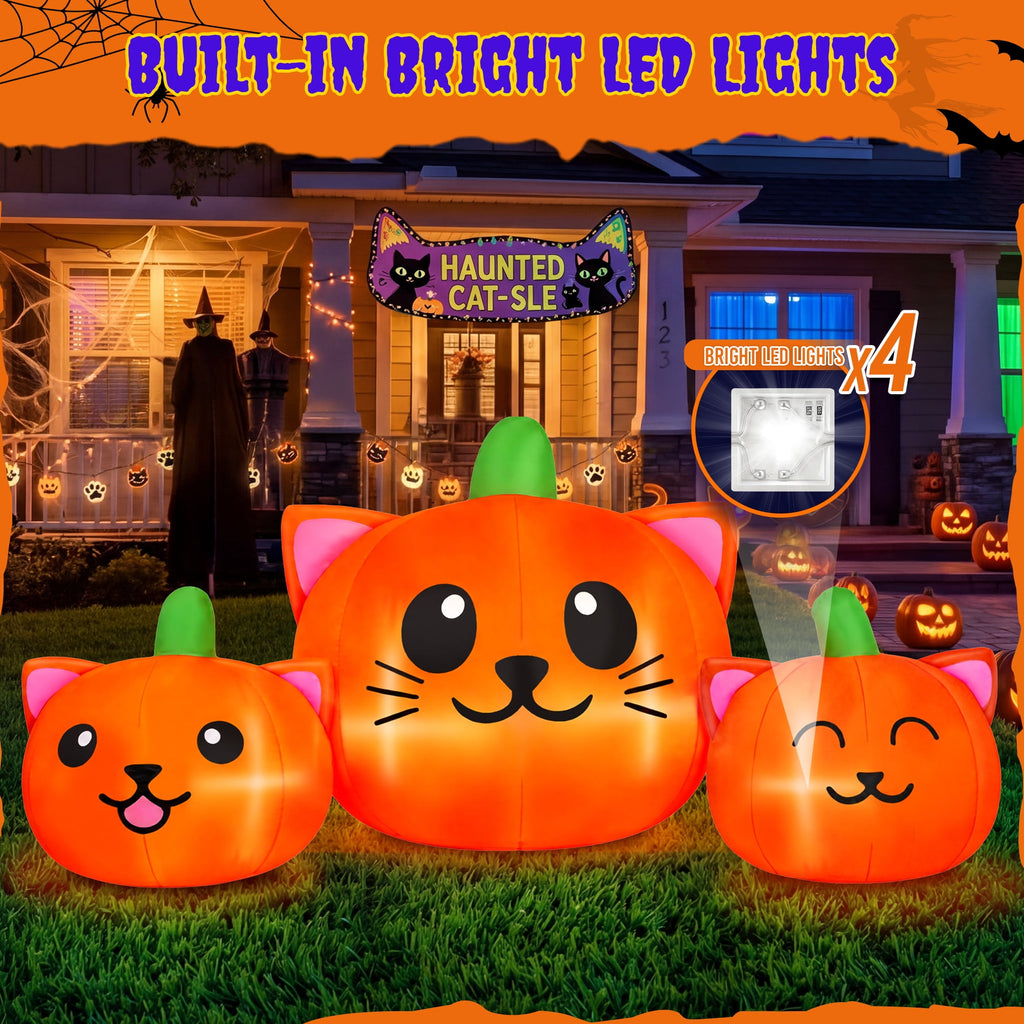 6.2FT Halloween Inflatable Pumpkin Cat Outdoor Decorations, Halloween Blow Ups with Lights for Party, Yard