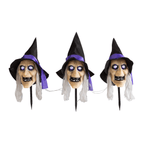 Light-Up Witch Head Yard Stake Halloween Decorations - 3 Pieces