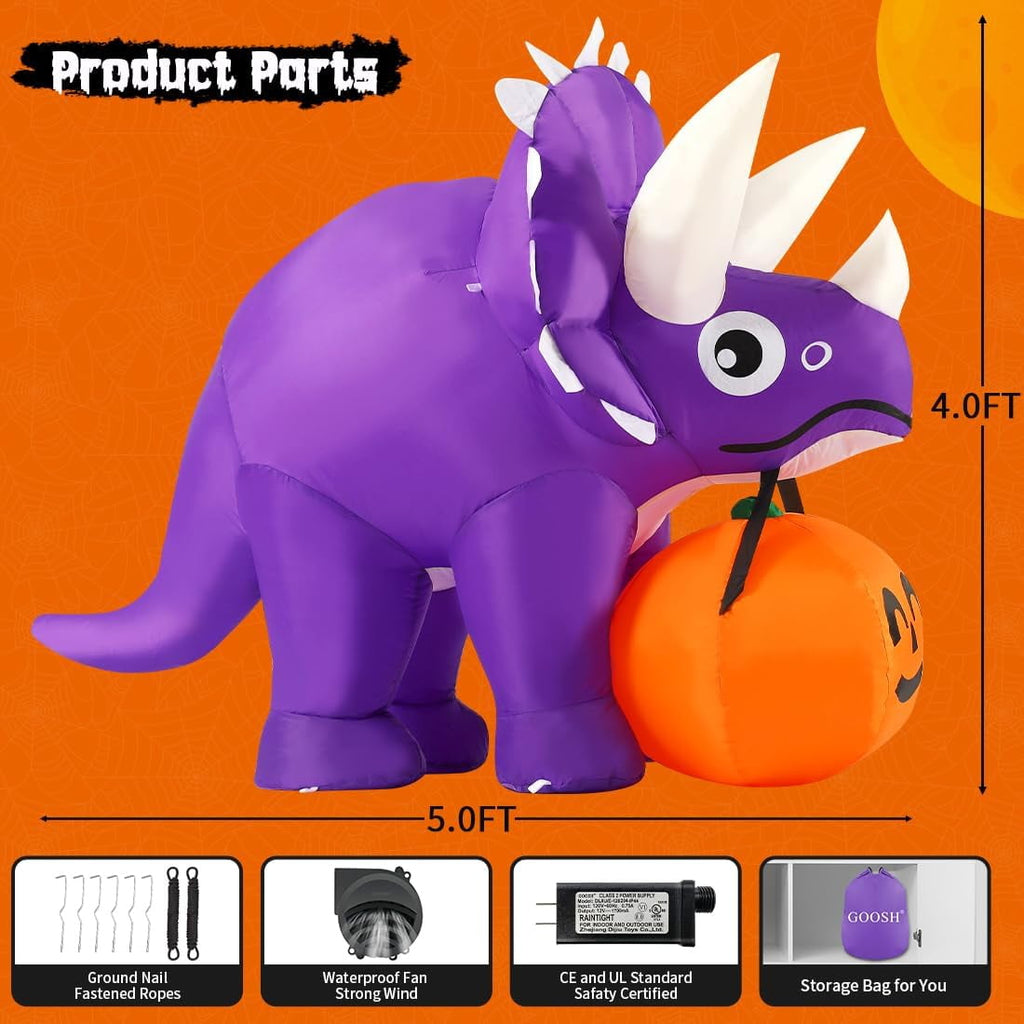 Halloween Inflatable 5 FT Halloween Dinosaur Inflatable, Inflatable Halloween Dinosaur Halloween Dinosaur Decorations with LED Lights, Halloween Decorations Inflatables Clearance for Holiday