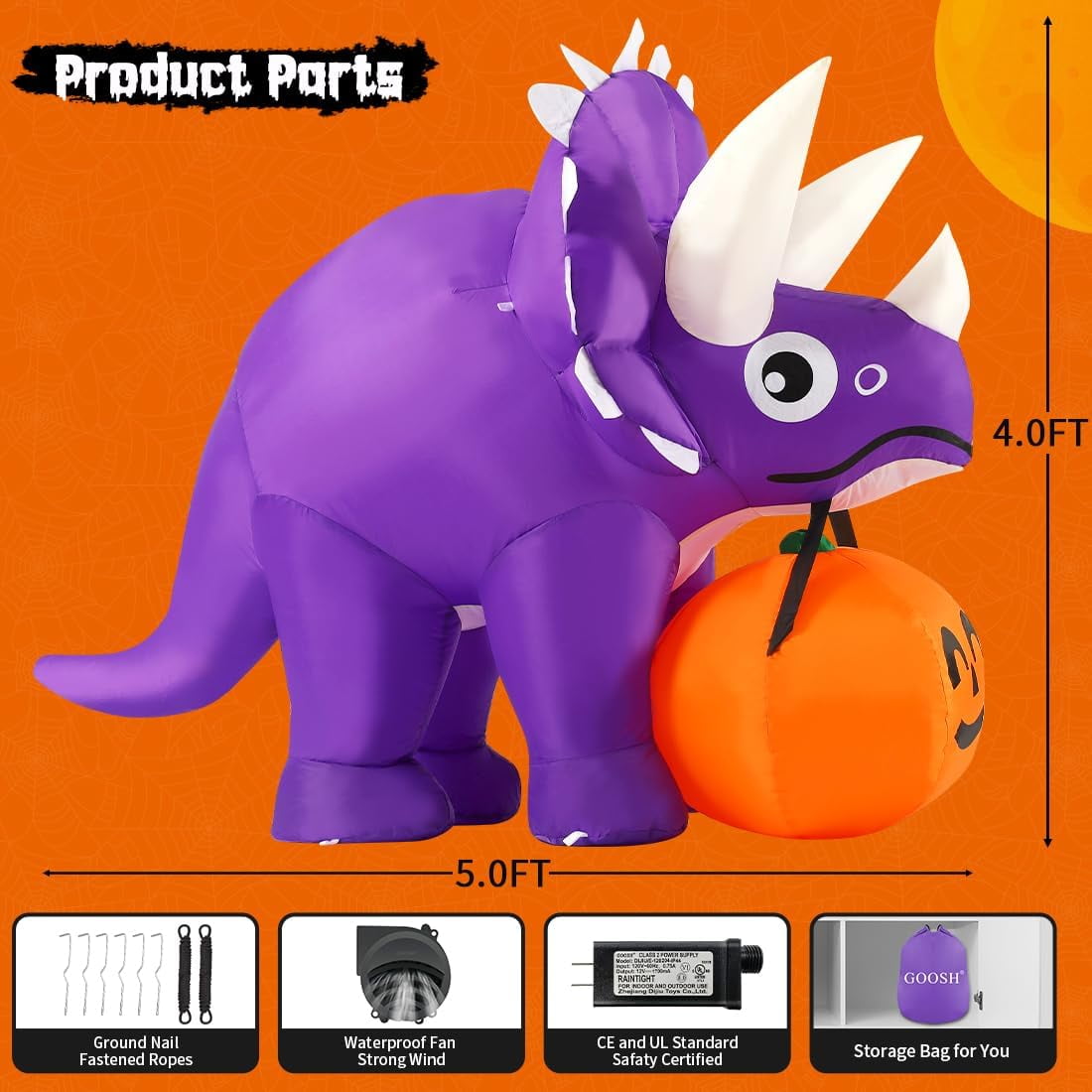 Halloween Inflatable 5 FT Halloween Dinosaur Inflatable, Inflatable Halloween Dinosaur Halloween Dinosaur Decorations with LED Lights, Halloween Decorations Inflatables Clearance for Holiday