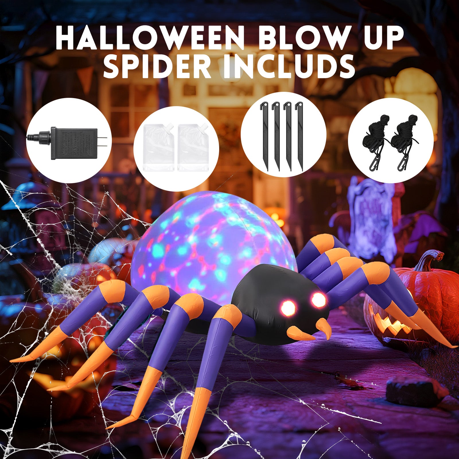 8 FT Halloween Spider Inflatables Outdoor Decorations, Blow Up Yard Decoration with Built-in LED Lights for Holiday, Party, Yard, Garden