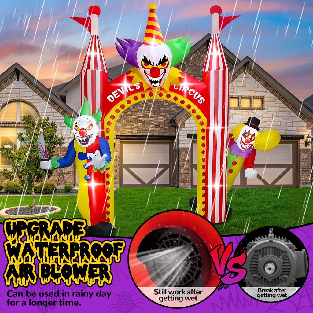 12FT Giant Clown Inflatable Archway with Built-in Lights  Scary Outdoor Yard Decorations for Garden, Lawn, and Indoor Halloween Decor