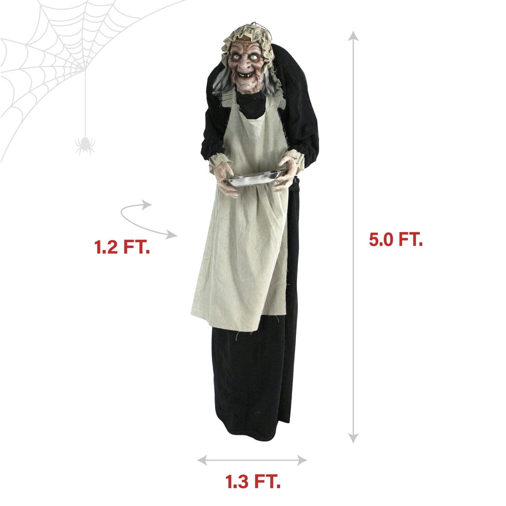5 ft Life-Size Animatronic Indoor/Covered Outdoor Zombie Maid Halloween Decoration, HHLADY-4FLSA