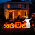 8FT Halloween Inflatable Pumpkin Ghost Scene, 5 Total LEDs, Waterproof Polyester, Quick Inflation with Stakes/Ropes for Yard/Garden/Indoor
