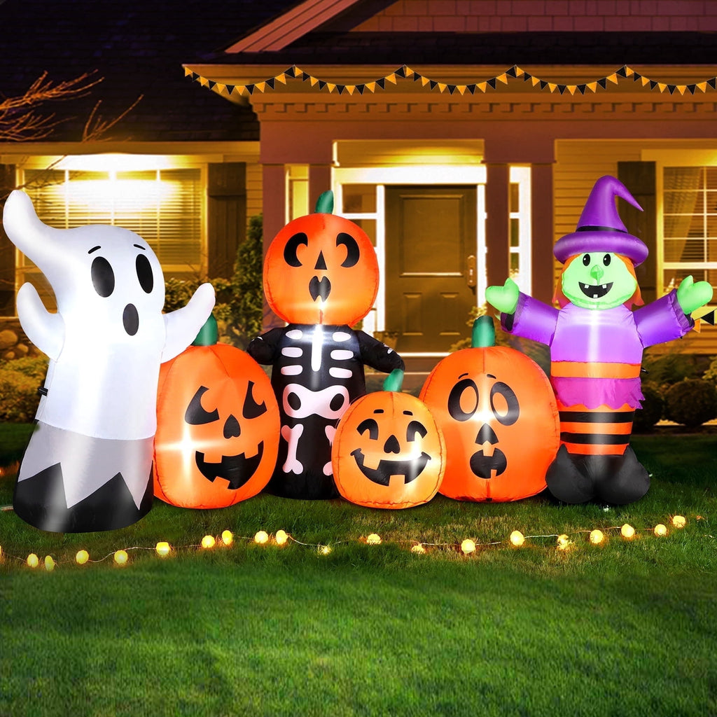 8FT Length Halloween Inflatable Witch, Ghost, with Pumpkin Outdoor Decoration for Party Garden Lawn House Holiday Decor,Built-in LED Lights & Powerful Air Blower
