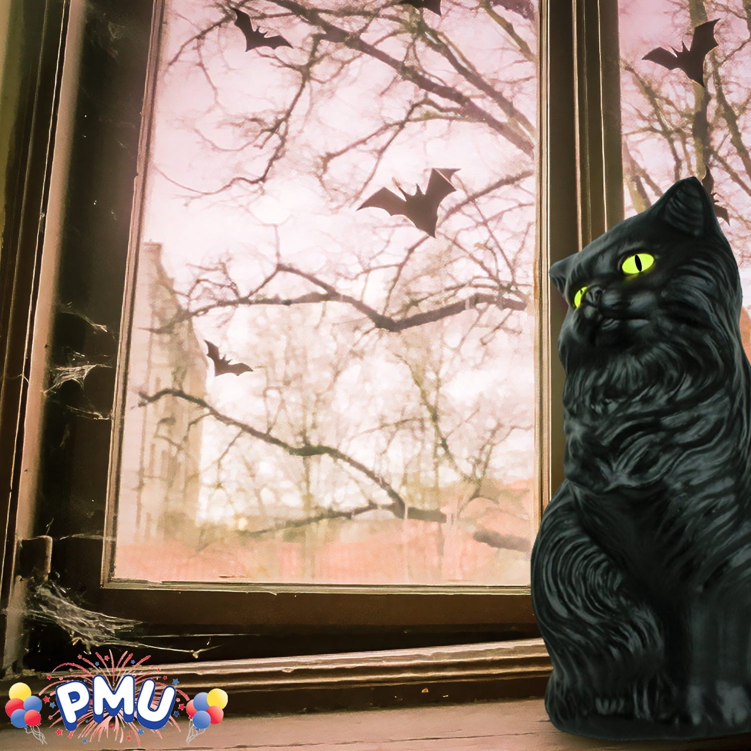 PMU Halloween Black Cat - Blow Mold Plastic Cat Statue - Perfect Décor for Halloween, Home, Yard, Lawn, Garden, Indoor and Outdoor - Best for Party Favors and Supplies - (Yellow Eyes) 17 Inch Pkg/1
