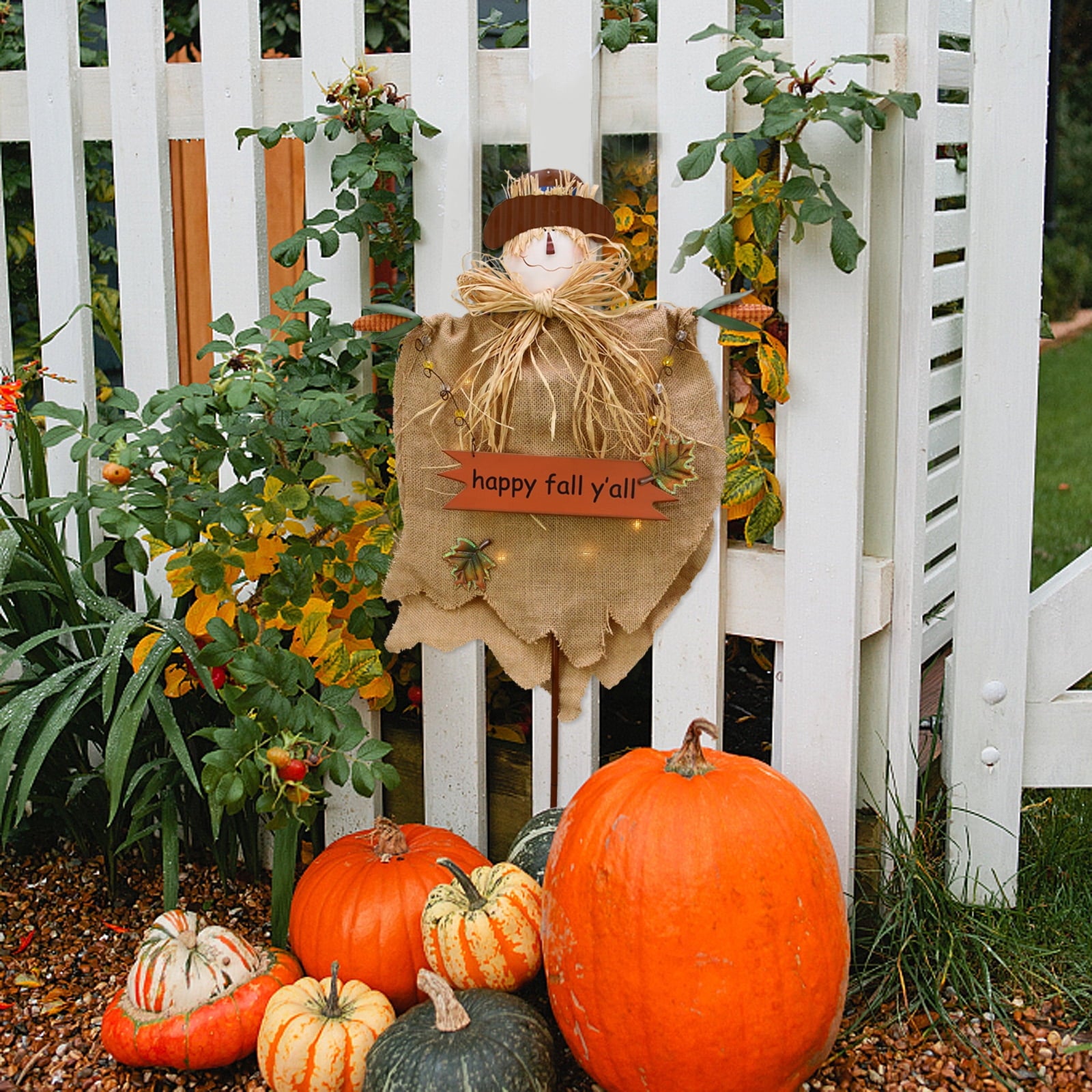 Fall Scarecrow Yard Stake with LED Lights Happy Fall Ya'll Scarecrow Garden Stake Autumn Harvest Halloween Thanksgiving Outdoor Yard Decorations