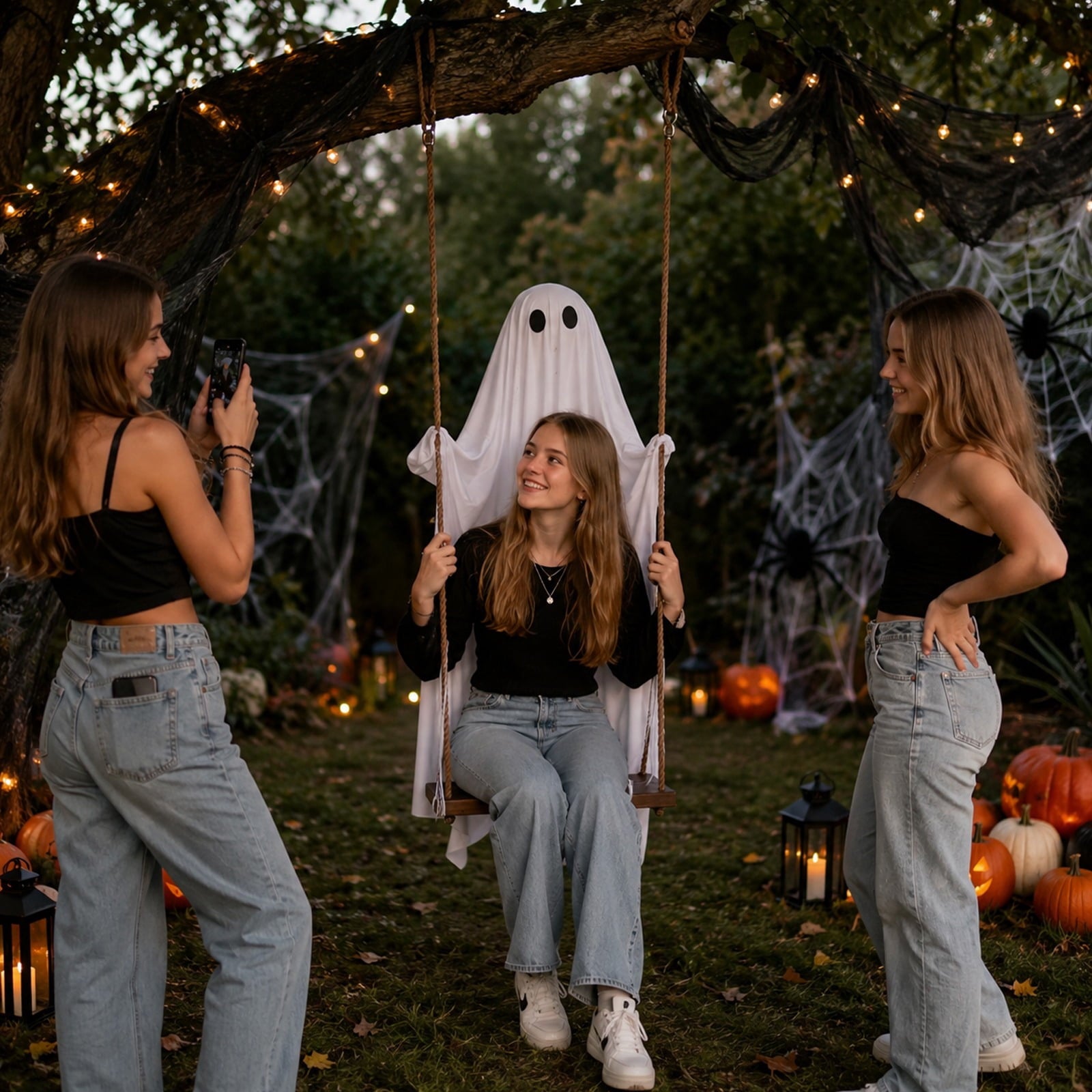 Halloween 6 ft Hanging Swing Ghost with Remote Control and Lights, Outdoor Halloween Decorations, Outdoor Decor Spooky Cute Ghosts Decoration Flying Props for Tree Porch Yard Garden Lawn House