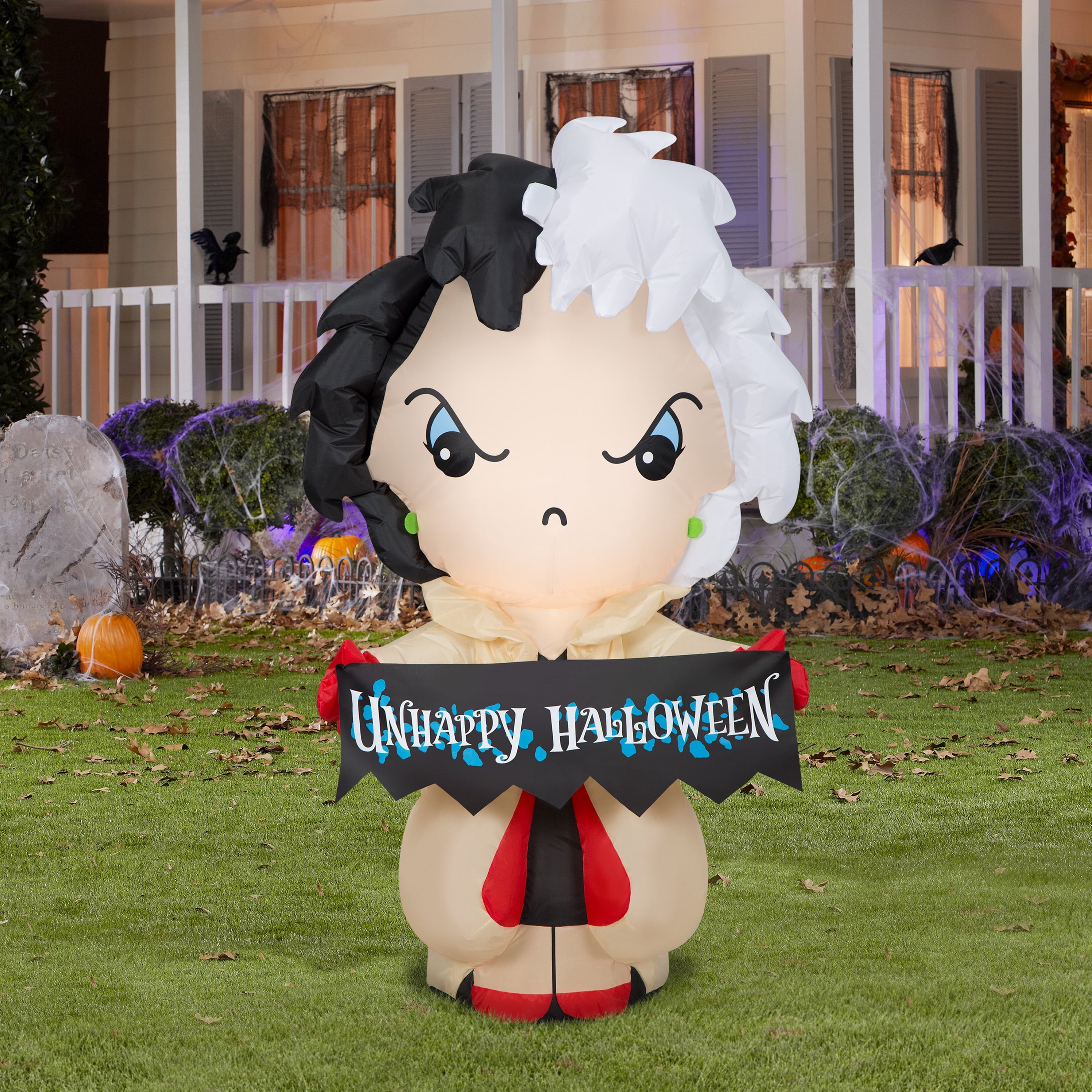 Disney Cruella with "Unhappy Halloween" Banner