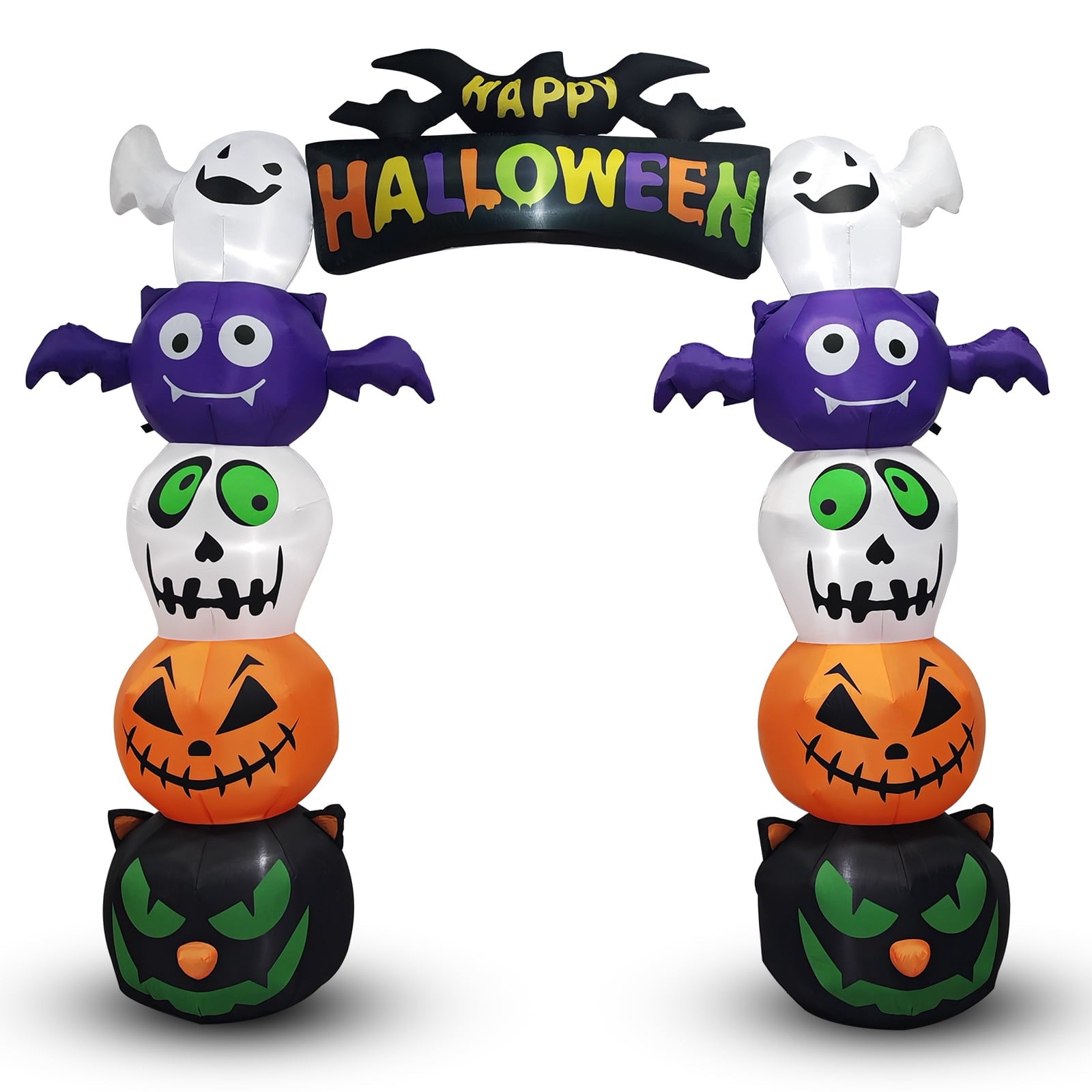 8.2' Halloween Inflatables Pumpkin Ghost Archway, Blow up Hallowee Decorations with Built-in LED Lights for Holiday