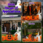 8FT Halloween Inflatable Pumpkin Ghost Scene, 5 Total LEDs, Waterproof Polyester, Quick Inflation with Stakes/Ropes for Yard/Garden/Indoor