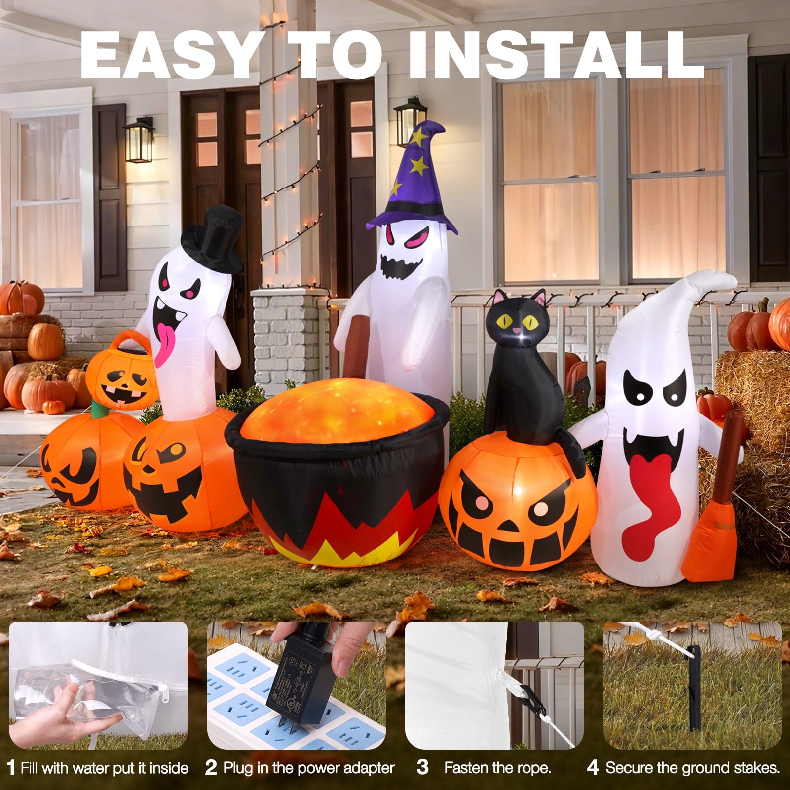 8.5FT Halloween Inflatables Pumpkin Ghost Family with Built-in LED Lights, Halloween Blow up Yard Decorations