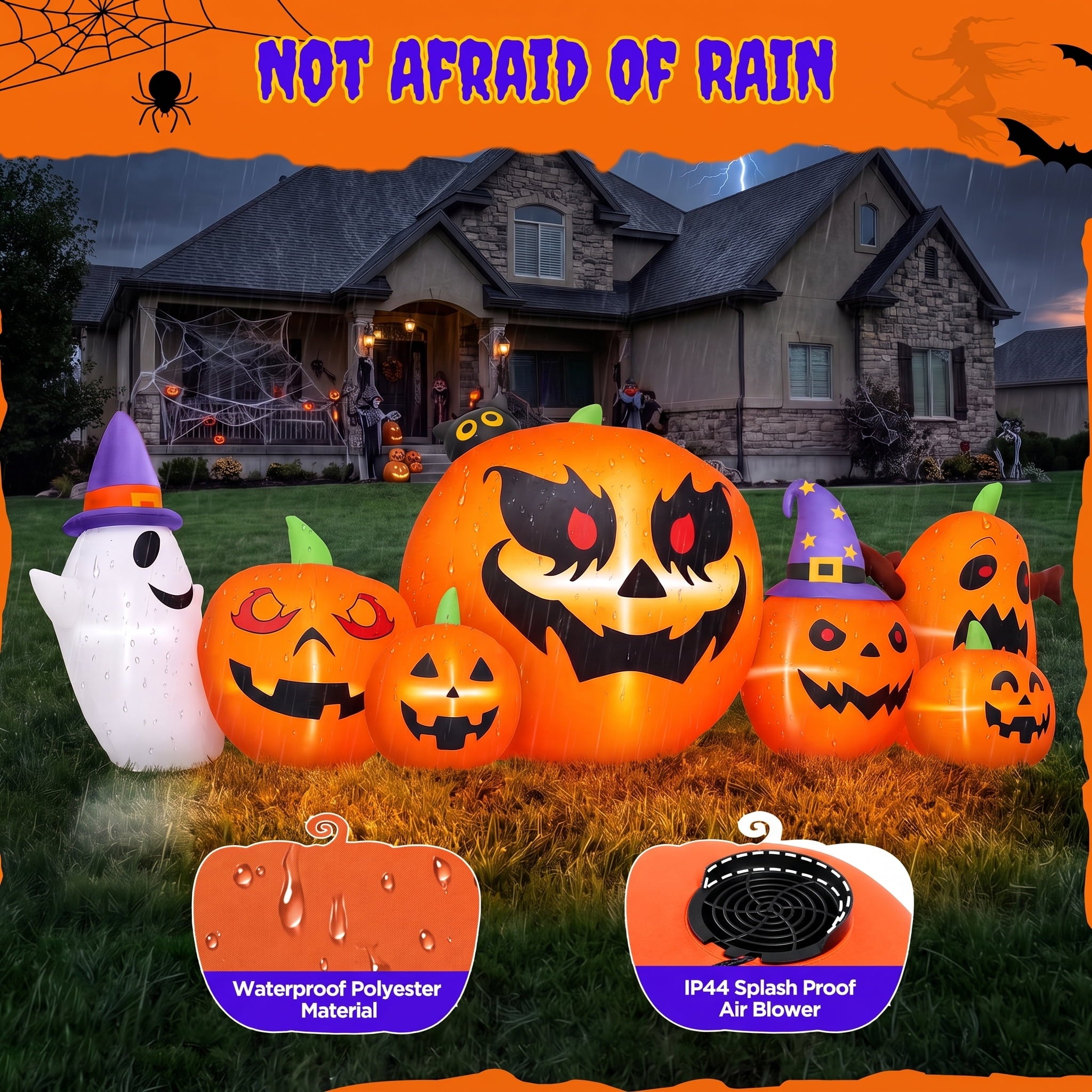 7.9FT Halloween Inflatable Pumpkin Ghost with Lights, Halloween Blow Ups Outdoor Decoration for Home Party