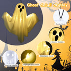 3 pack Hanging Ghosts Halloween Decor, 20 inch LED Glowing Ghost Halloween Decorations Outdoor Lights for Yard Porch Tree Garden Patio Bedroom Wall Party, Warm White