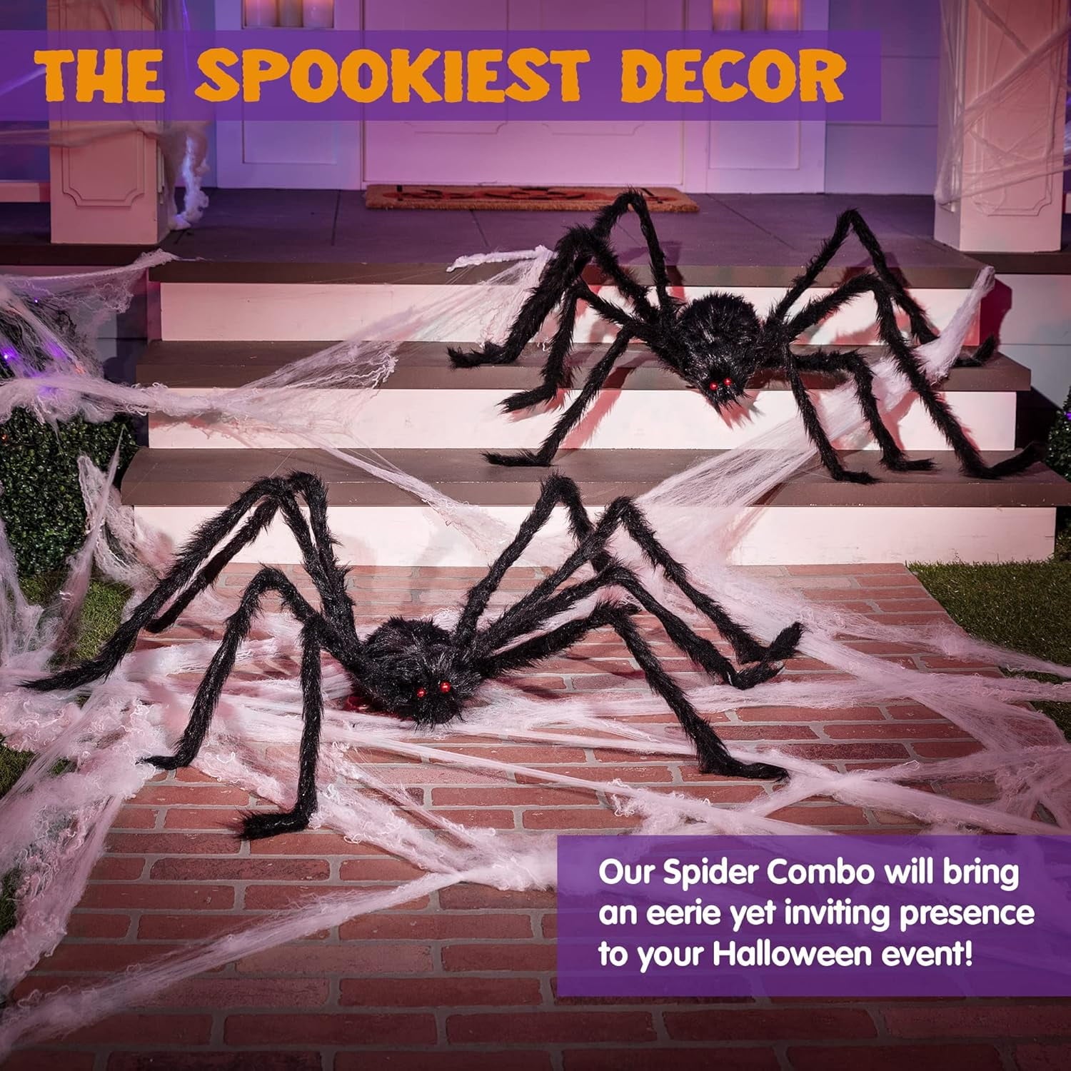 3 Pack 5 FT Giant Spider Halloween Decorations,Scary Spider Halloween Decorations Outdoor Party Decorations Props Halloween Yard Decorations,Black