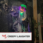 6 ft Touch-Activated Mounted Flying Witch Halloween Animatronic, HHWITCH-52FLS