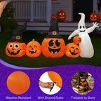 8FT Halloween Inflatable Pumpkin Ghost Scene, 5 Total LEDs, Waterproof Polyester, Quick Inflation with Stakes/Ropes for Yard/Garden/Indoor