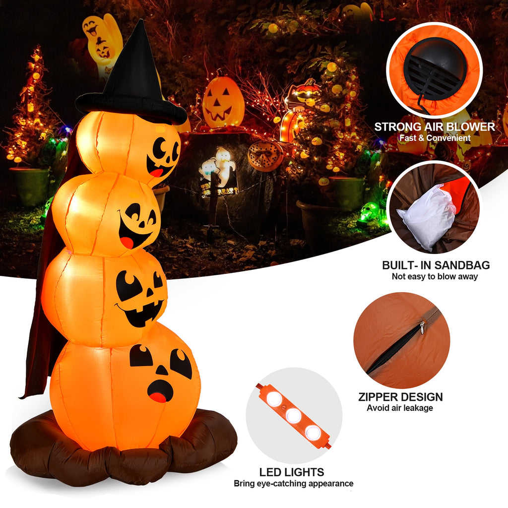 Costway 6.8FT Halloween Inflatable Pumpkin Combo Blow up Pumpkins w/ Witchs Hat