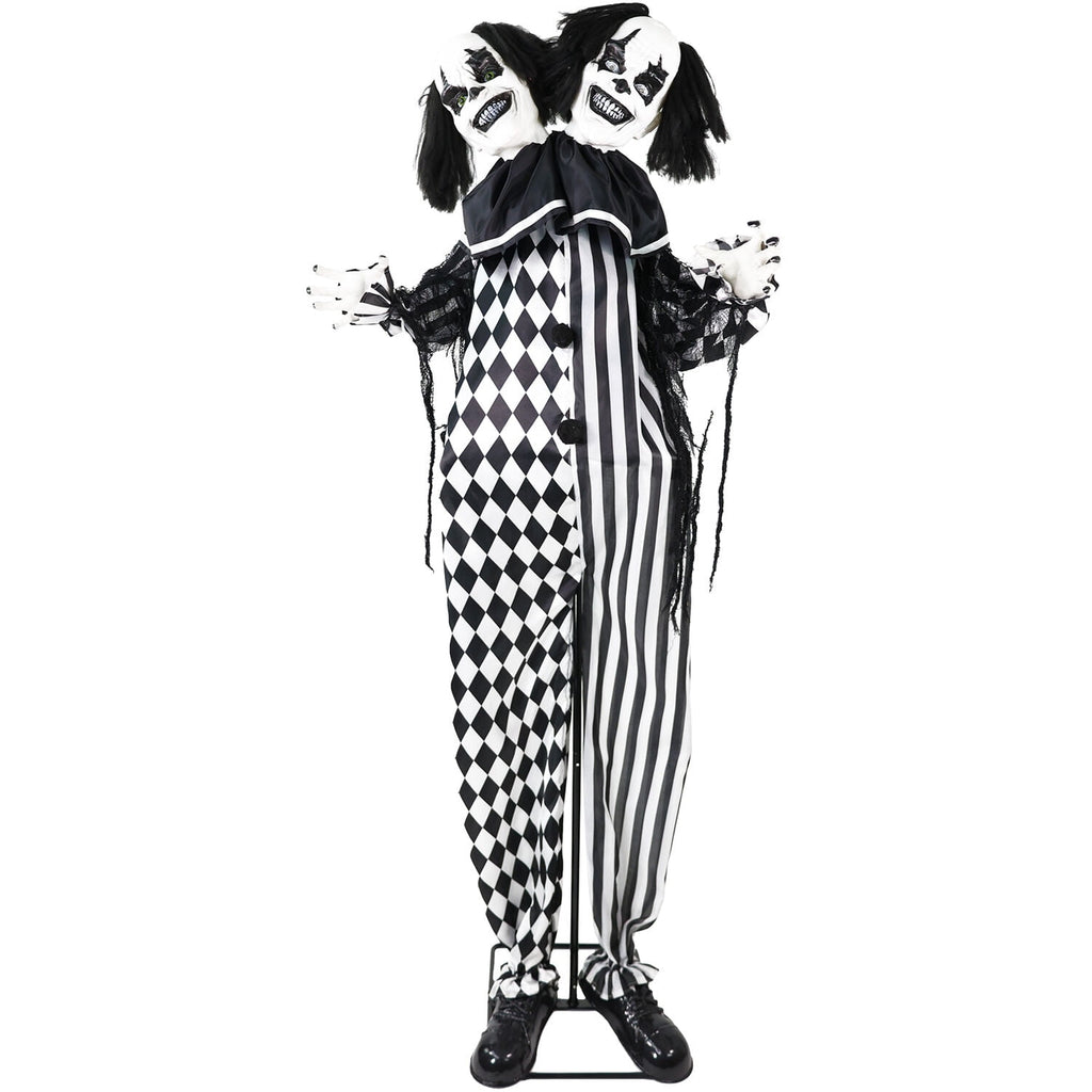 Lifesize 5.5 ft Animatronic Two-Headed Clown with Lights and Sound, Indoor/Outdoor Halloween Decoration, HHCLOWN-37FLSA