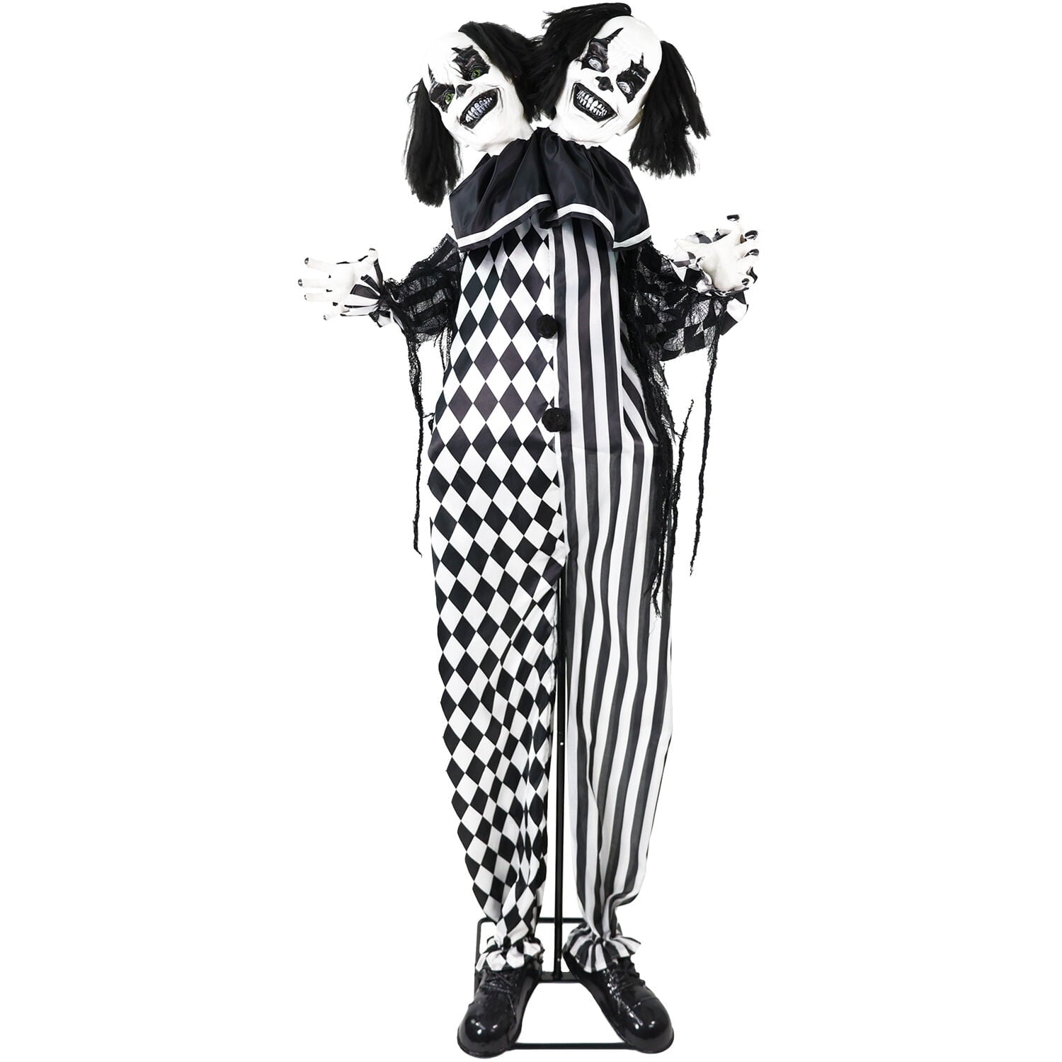 Lifesize 5.5 ft Animatronic Two-Headed Clown with Lights and Sound, Indoor/Outdoor Halloween Decoration, HHCLOWN-37FLSA