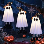 18In Set of 3 Halloween Hanging Ghosts,Halloween Decorations Outdoor Hanging Ghosts with Witch Hat,Glowing Ghost Witch Hat Lights Halloween Ghost Decor for Yard Patio Garden Tree Outside
