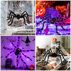 Spider Webs Halloween Decorations Outdoor, 50" Light Up Giant Spider + 276" Triangular Spider Webs, Yard Outdoor Halloween Decor