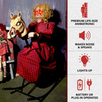 3.2 ft Voice & Sound-Sensor Rocking Horse Girl Halloween Animatronic, HHRCKHRSGRL-1FLSA