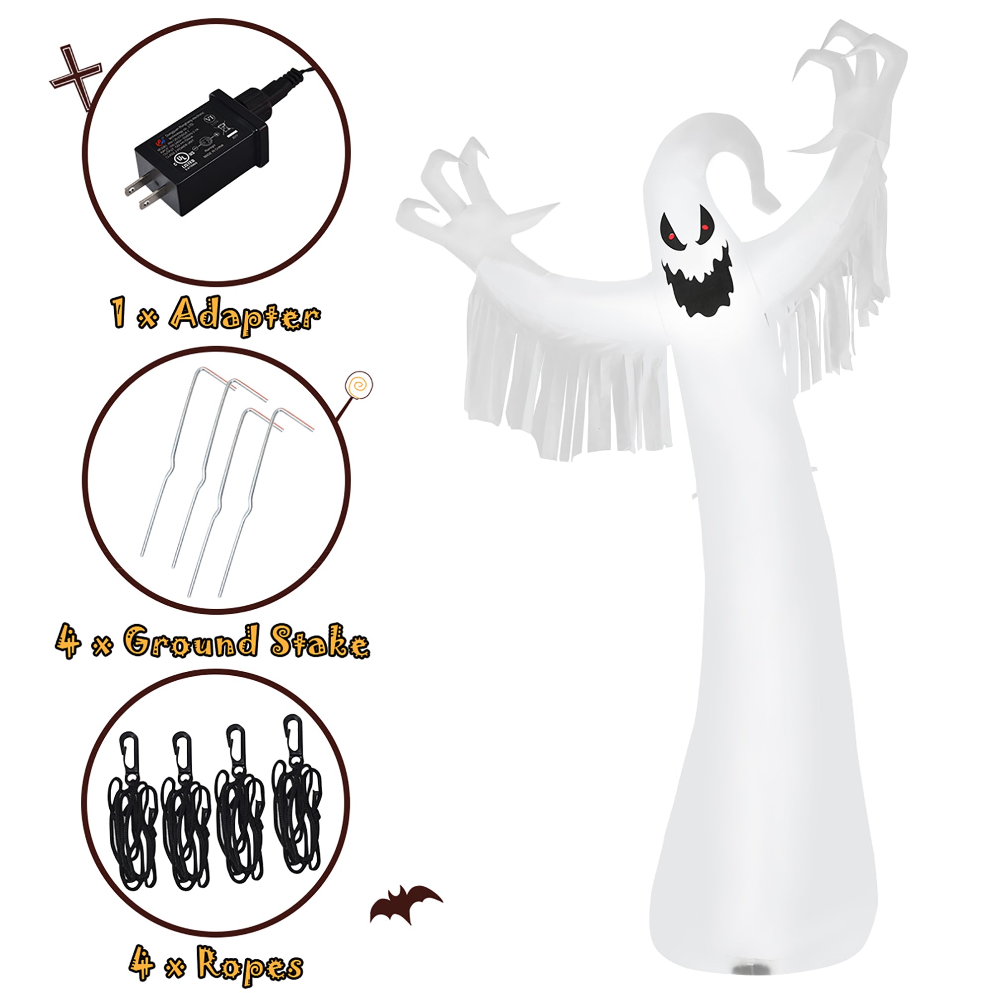 Costway 12ft Inflatable Halloween Blow Up Ghost Decoration w/ Built-in LED Light
