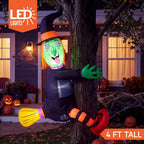 4 FT Halloween Inflatables Witch Crashing Into Tree,LED Lighted Blow Up Yard Decoration for Outdoor Garden Lawn Party Decor