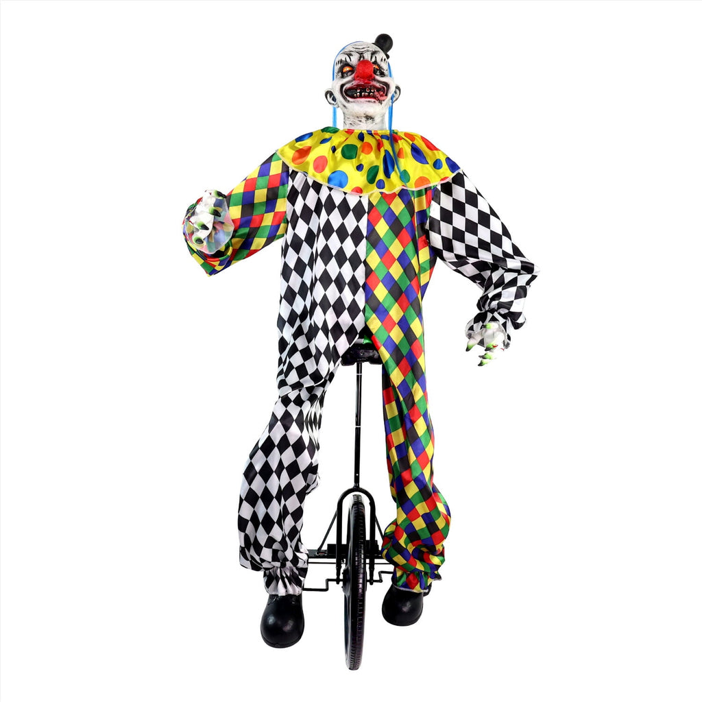 5.9 ft Voice & Sound-Sensor Clown on Tricycle Halloween Animatronic, HHTRIBKCLOWN-1FLSA