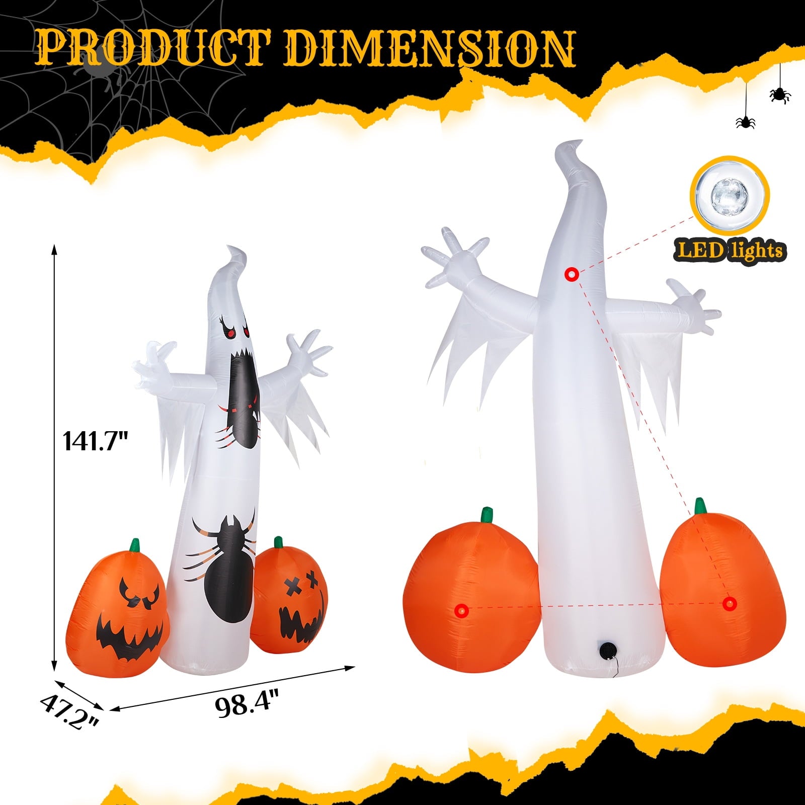 12 FT Halloween Inflatables Ghost Pumpkin Outdoor Halloween Decoration