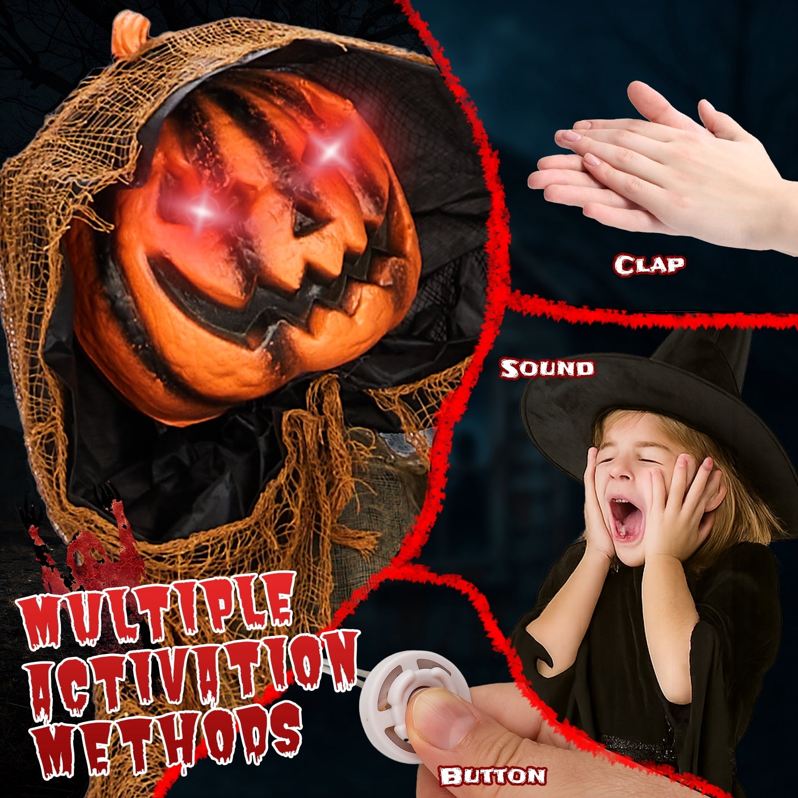 6ft Pumpkin Man Animated Animatronic Decoration Creepy Halloween w/ Classic Cape Creepy Cloaked Jack-o'-Lantern for Porch & Yard