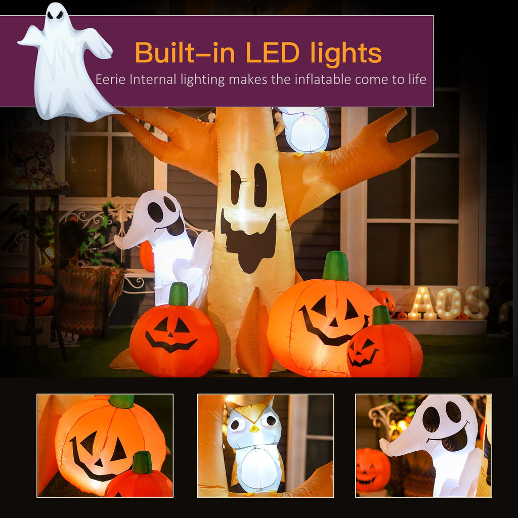 7.5FT Halloween Inflatable Scary Ghost Tree with Owl Ghost Pumpkins LED Lights Yard Decoration