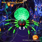 8FT Halloween Spider Inflatables Outdoor Decorations for Yard, Giant Green Spider with Blow up Rotating Fire Flame, Large Spooky Spider Props for Halloween Party Garden Lawn House Holiday Room Decor