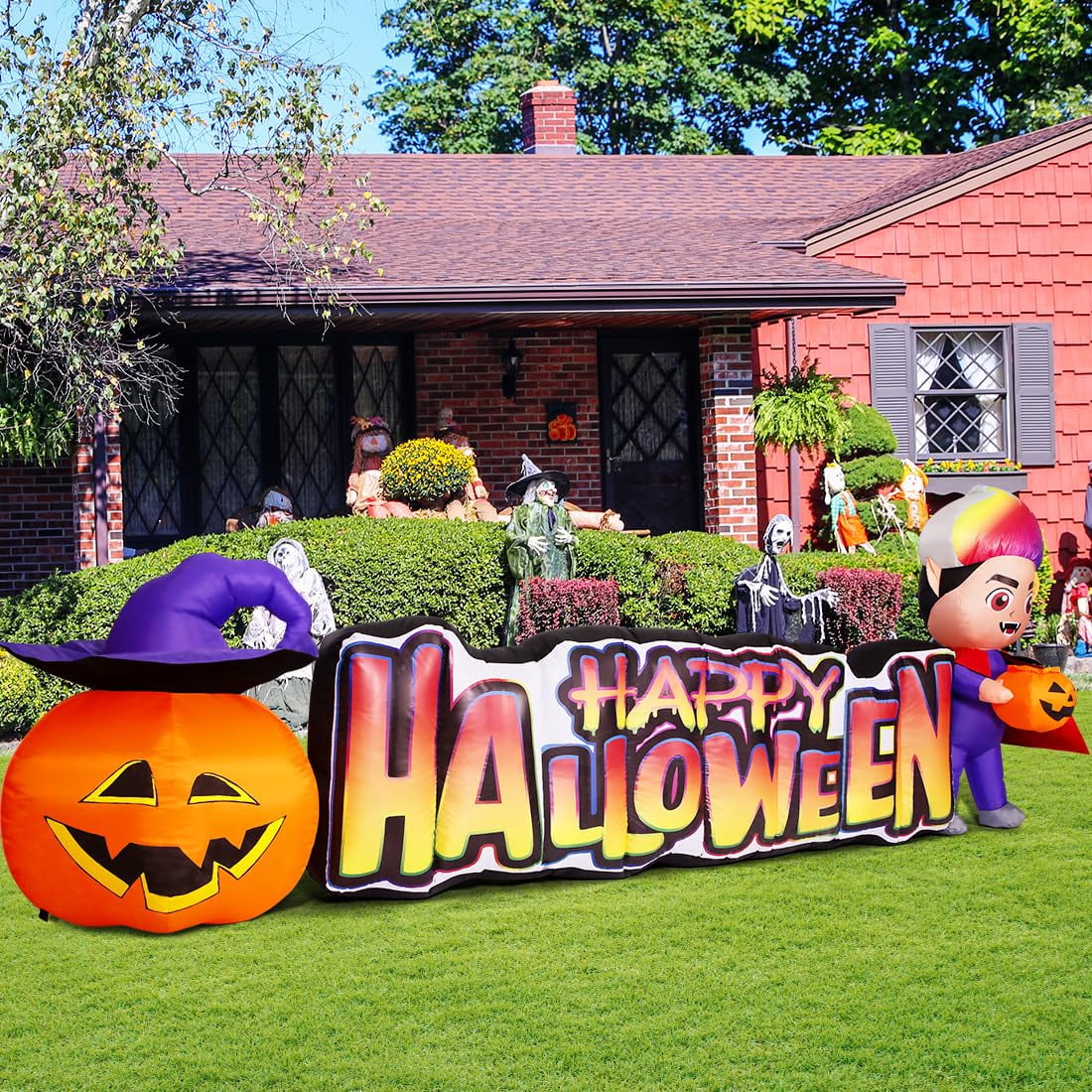 Halloween Inflatables 11.5 FT Long Vampire With Pumpkin, Outdoor Halloween Inflatables Halloween Blow Ups with LED Lights, Funny Halloween Decorations Inflatables for Halloween Holiday Party