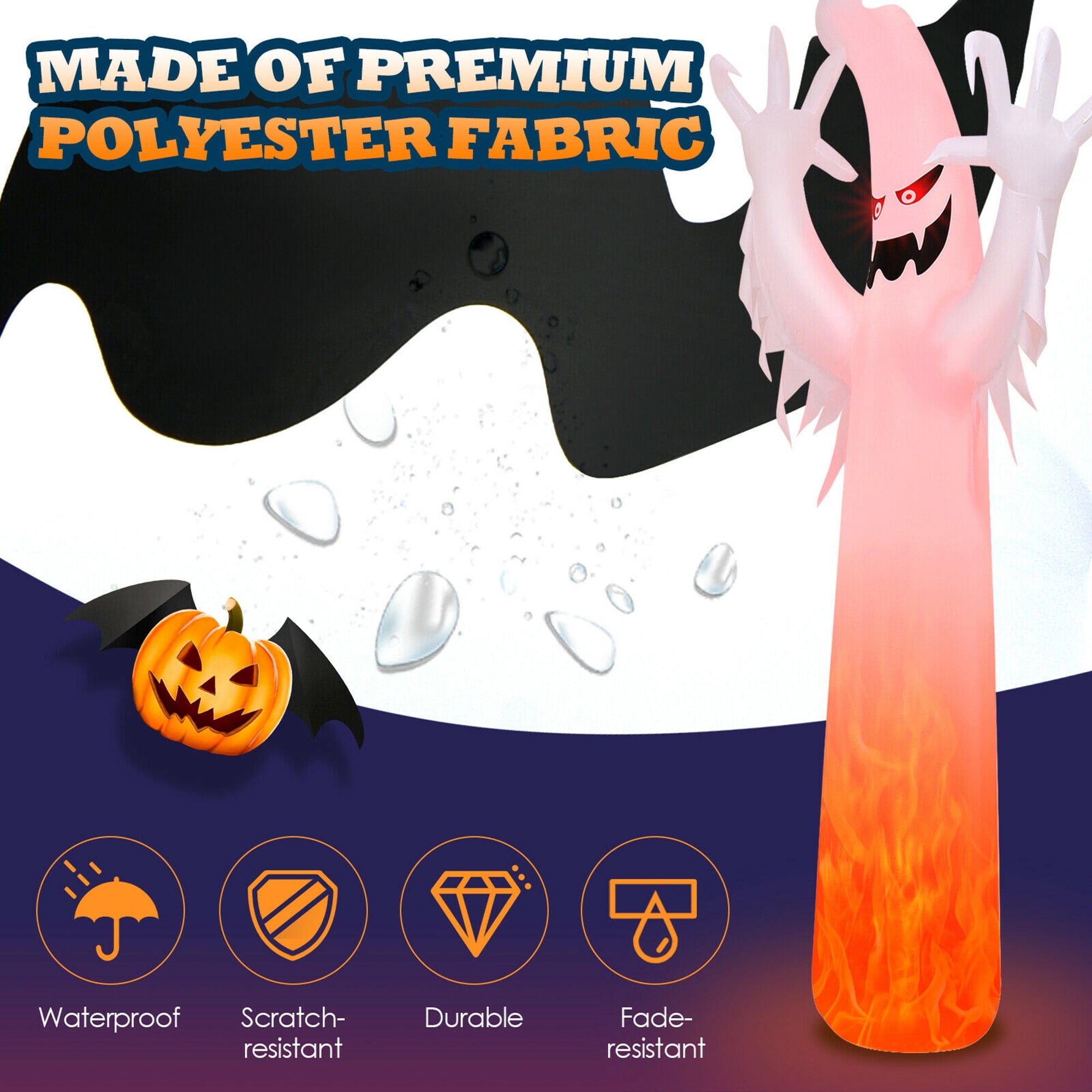 Gymax 12ft Inflatable Halloween Ghost Blow Up Decoration w/ Built-in Flame Light