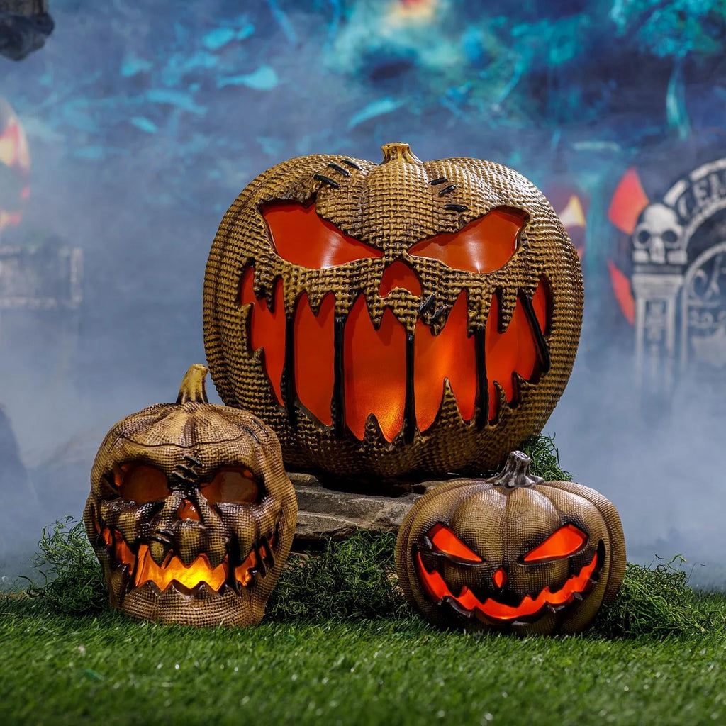 14" Animated Flaming Burlap Pumpkin Halloween Decoration