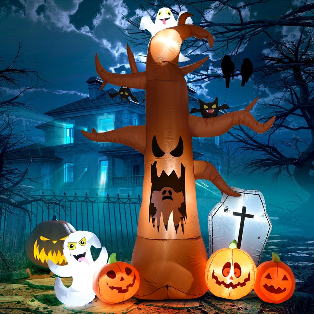 Coolmade 8 ft Halloween Inflatable Outdoor Dead Tree with Ghosts Pumpkins Tombstone Bat, Halloween Blow Up Yard Decorations Clearance with Build-in LED Lights for Holiday Party Lawn Yard Garden