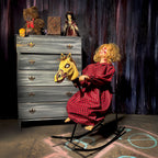 3.2 ft Voice & Sound-Sensor Rocking Horse Girl Halloween Animatronic, HHRCKHRSGRL-1FLSA