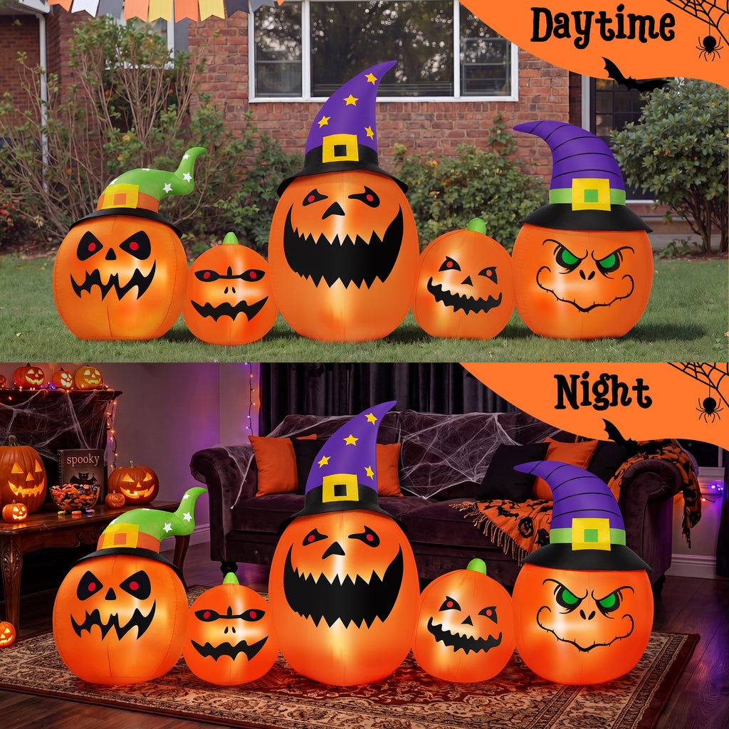 8FT Halloween Inflatable Pumpkins Blow ups Outdoor Decorations, Five Pumpkins with LED Lights for Party Yard