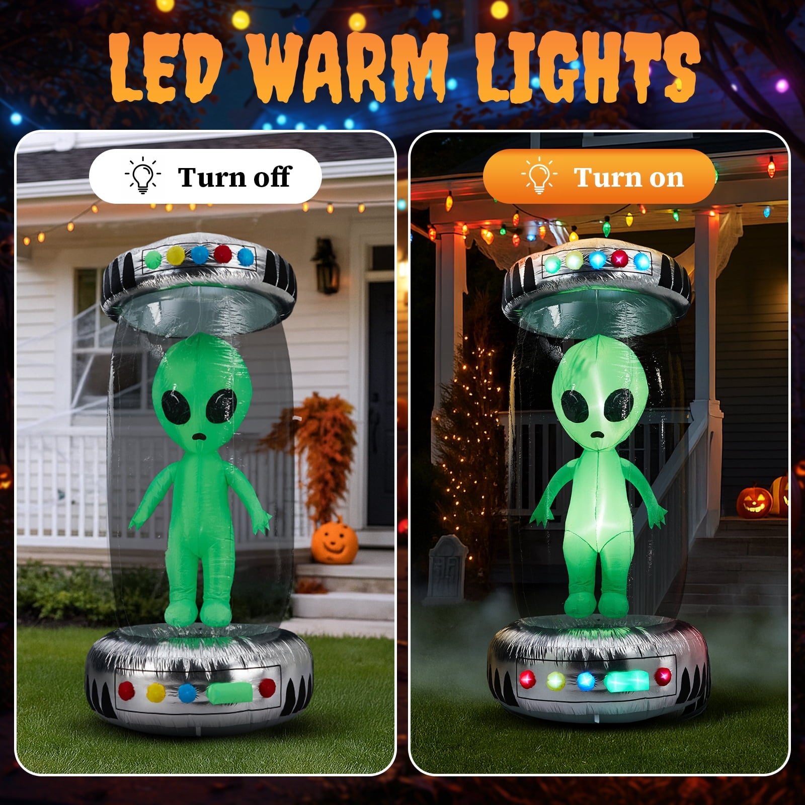 8' Halloween Inflatables UFO Alien Decoration Outdoor Light-up Holiday Decoration Halloween Decoration