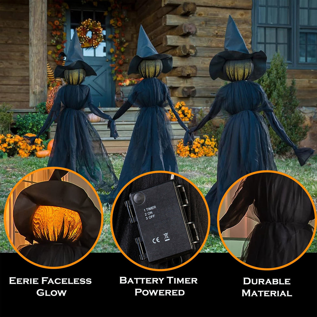 Evergreen Set of 3 LED Lighted Halloween Witch Stakes, 4' Tall for Garden Lawn or Patio