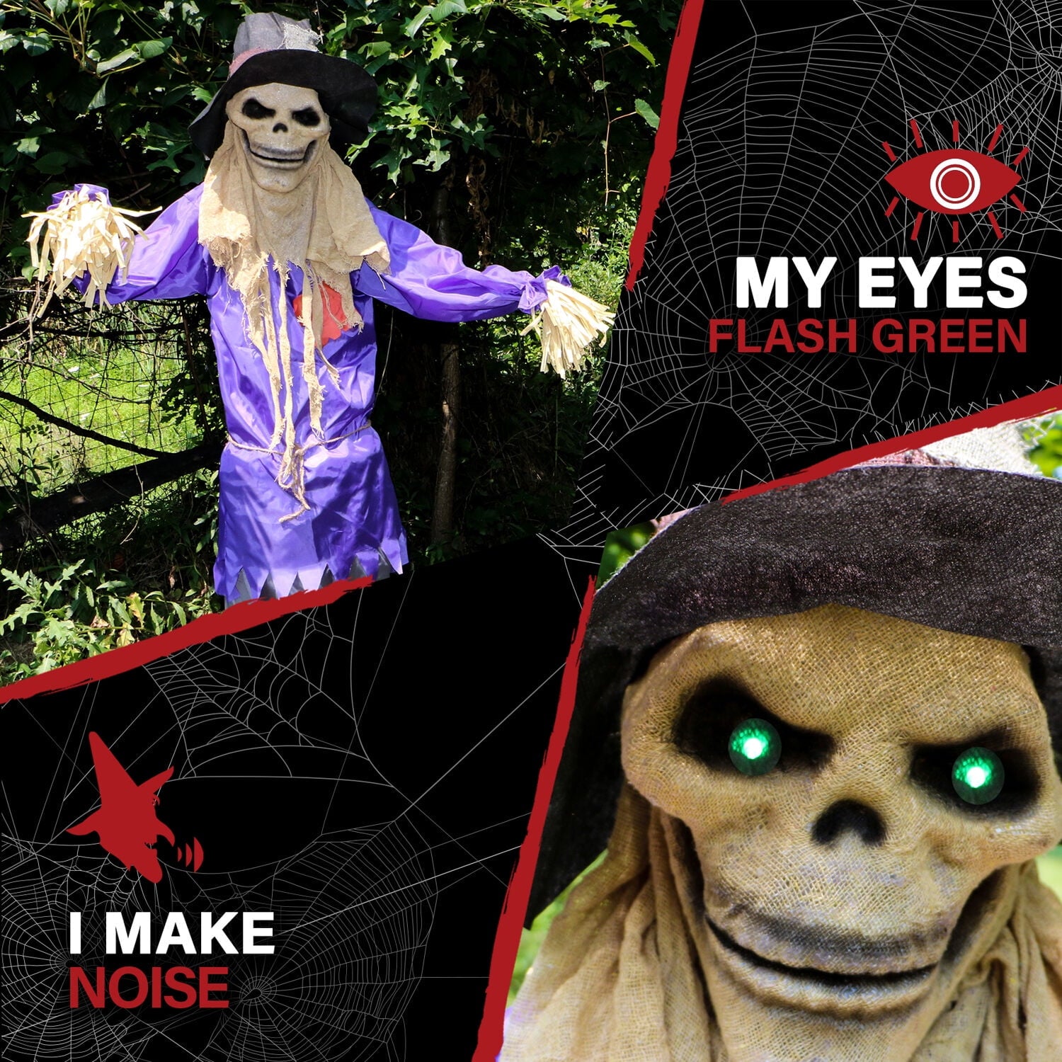 6 ft Standing Halloween Scarecrow Yard Decoration with LED Green Eyes, HHSCR-5FLS