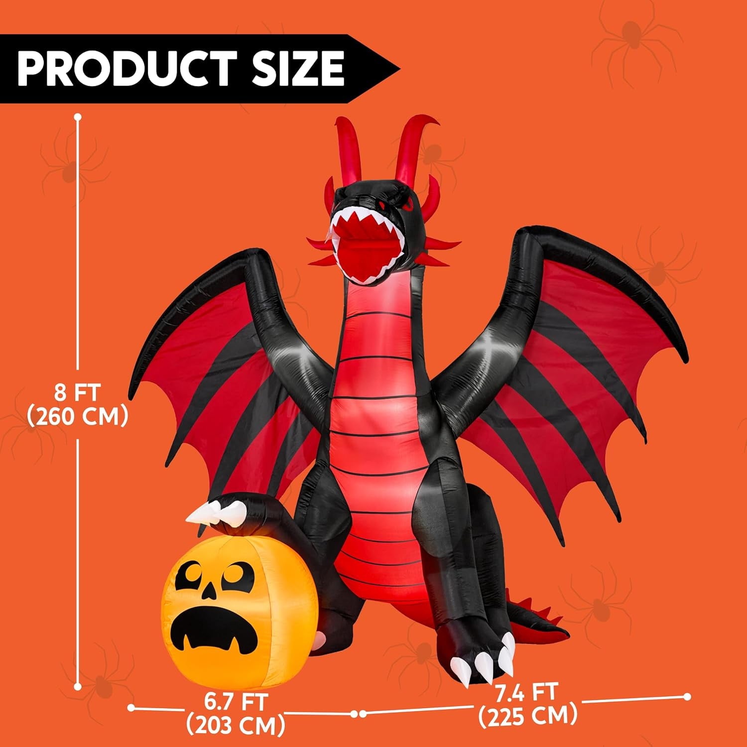 8 ft Halloween Inflatable Fire Dragon with Pumpkin,Animated Moving Mouth & Internal LED Lights,Blow Up Yard Decor Outdoor Lawn Garden Indoor Porch Patio Spooky Halloween Decoration